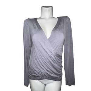 New Saturday Sunday Anthropologie Top Women's M Gray Ruched LS Crossover Shirt